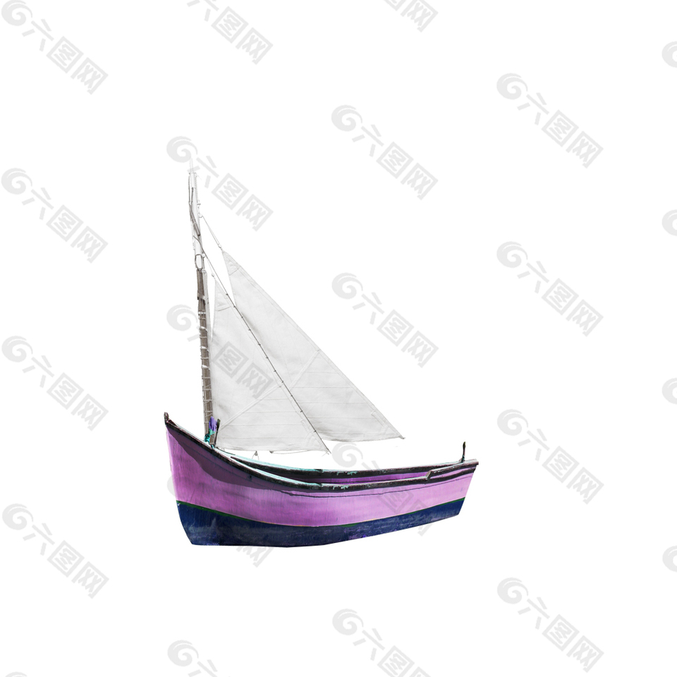 紫色手绘帆船