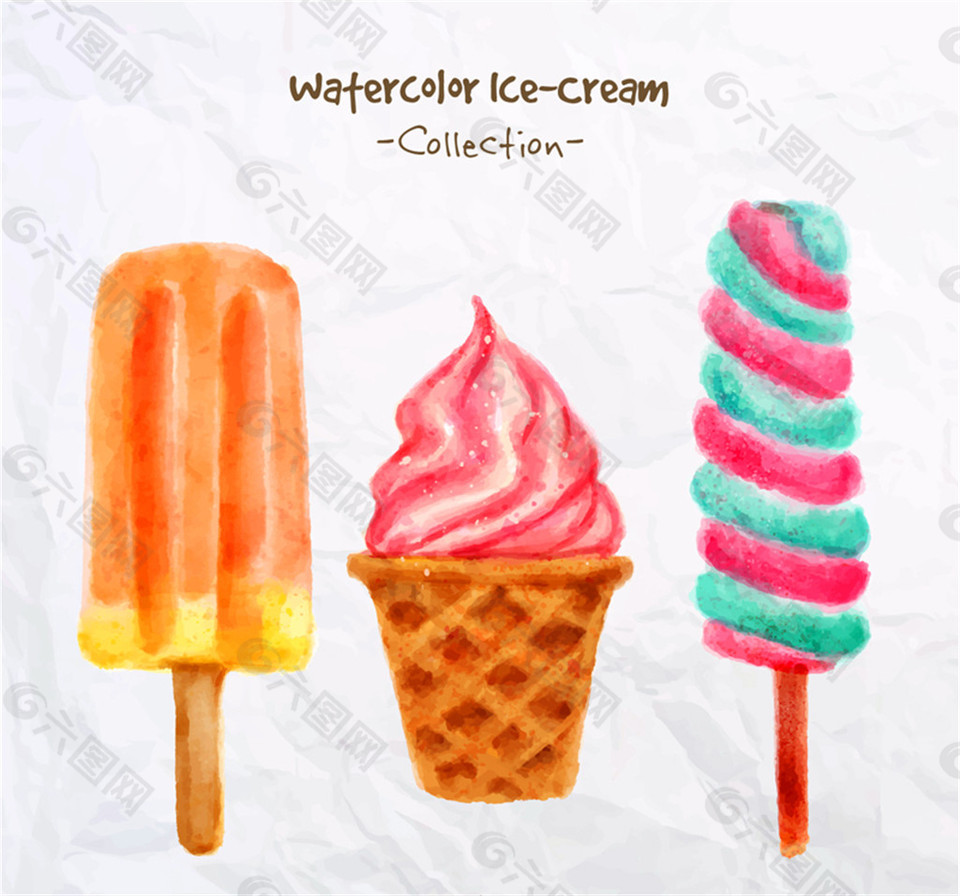 3款水彩绘雪糕冰淇淋矢量素材
