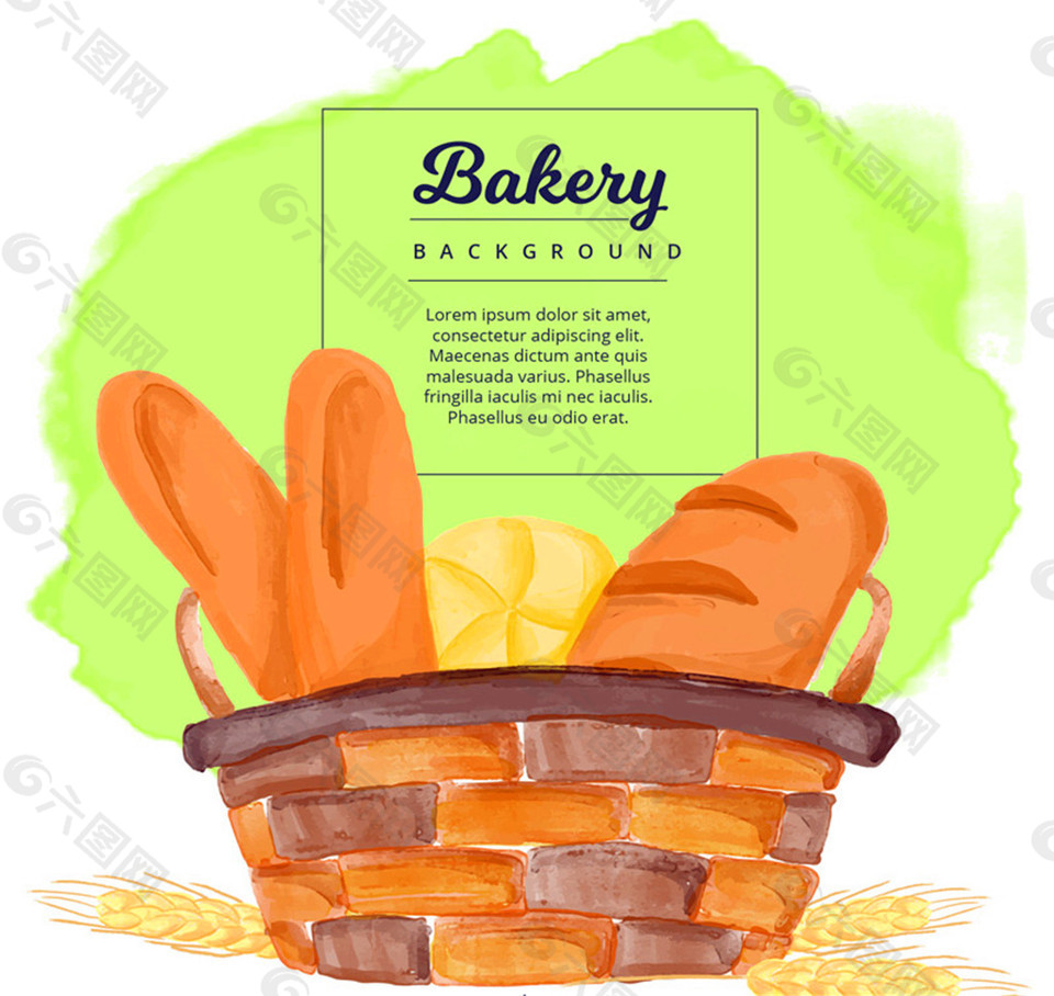 彩绘装满篮子的面包矢量素材