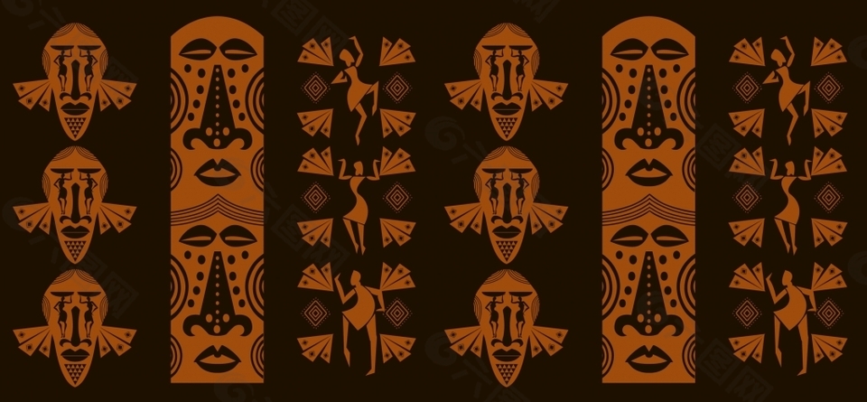 复古非洲花纹面具背景素材