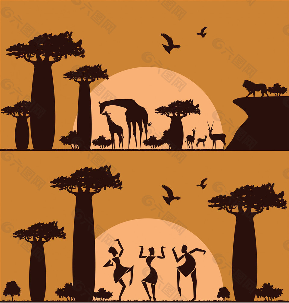 扁平创意非洲插画