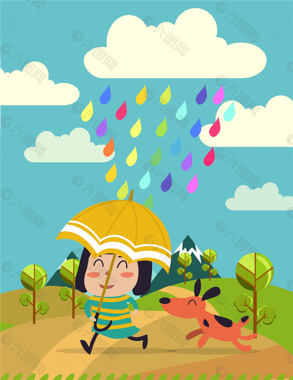 手绘儿童下雨插画