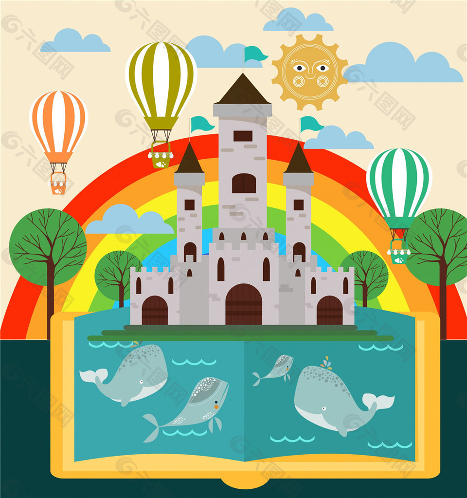 扁平化彩虹城堡插画
