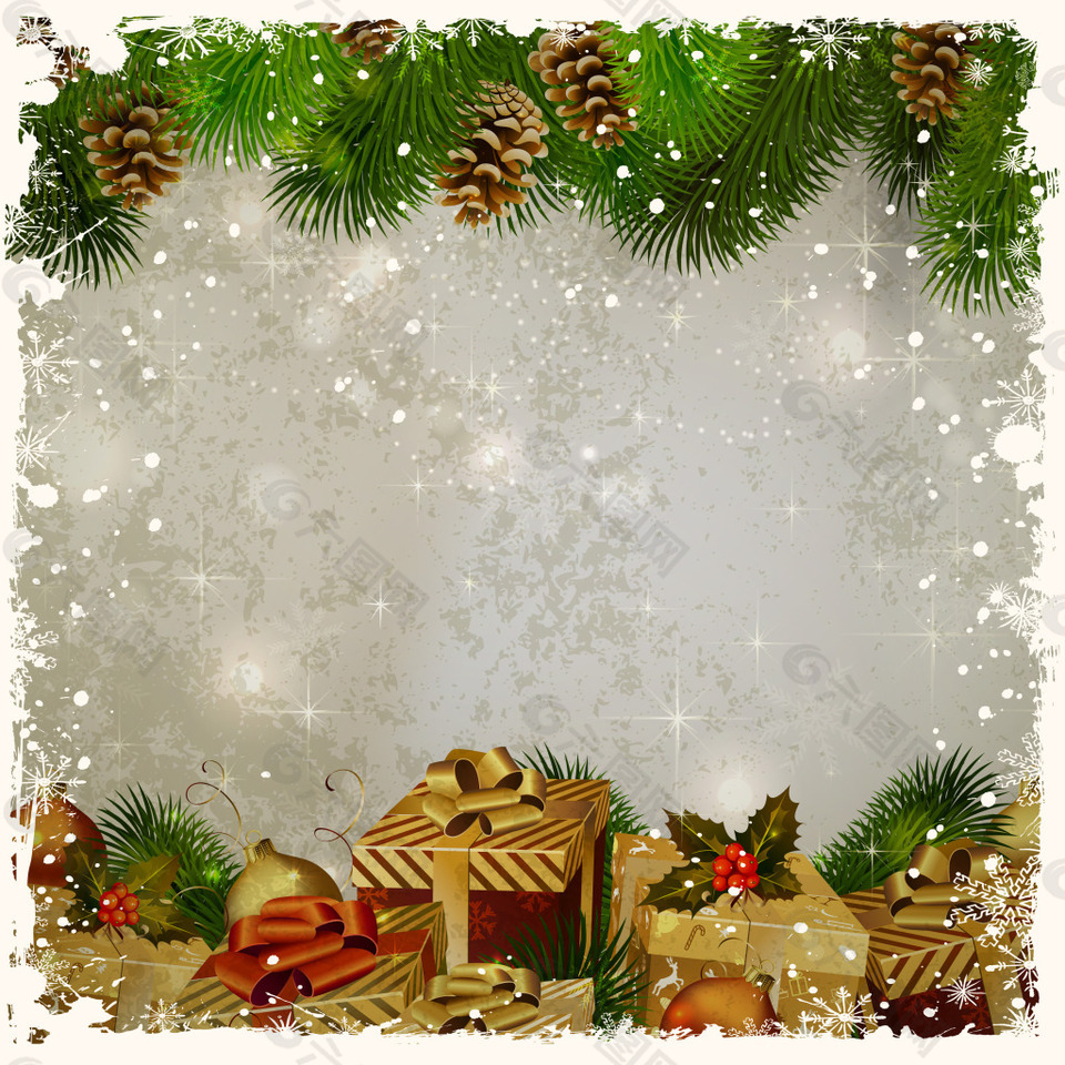 彩色圣诞树边框背景