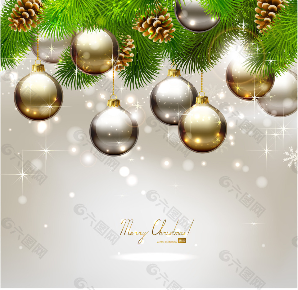 金色铃铛圣诞树枝背景