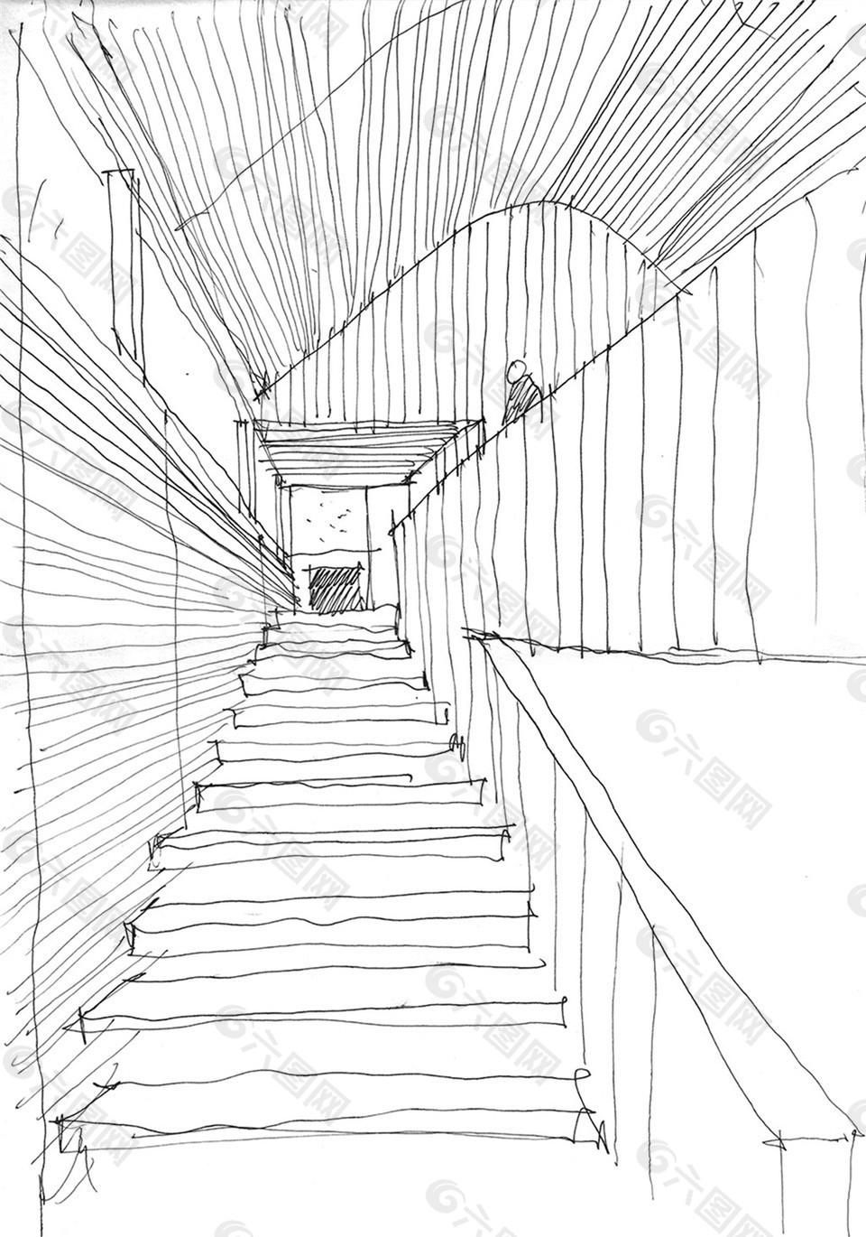 现代简约室内楼梯手稿图