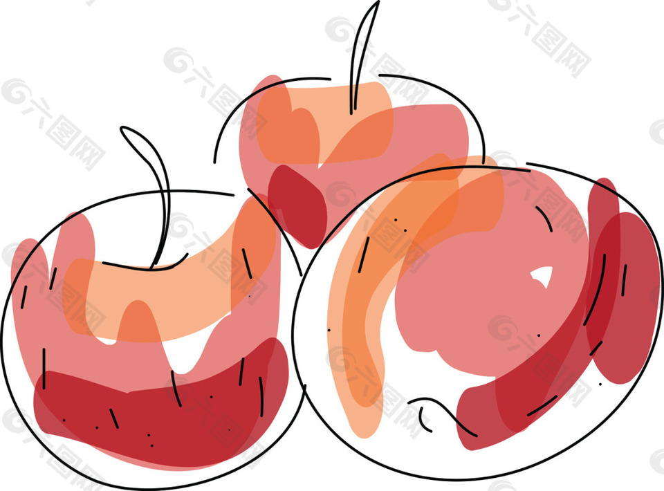 苹果卡通水果水彩手绘风格矢量素材