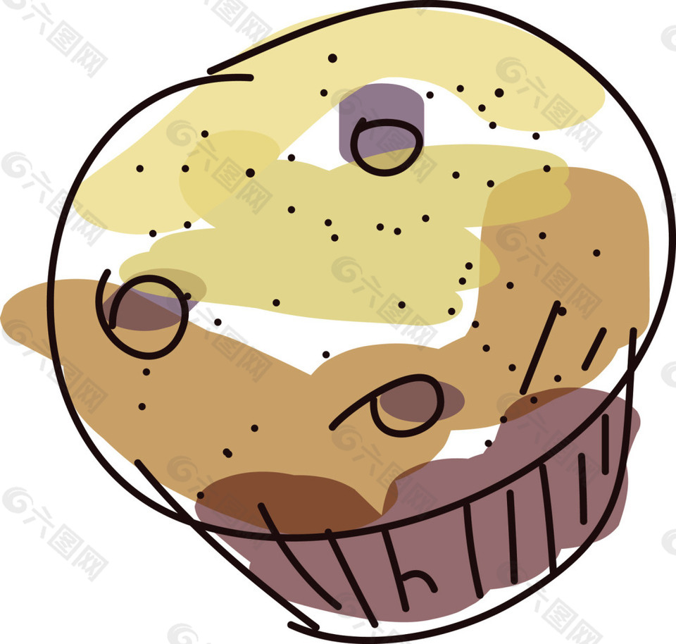 杯子蛋糕手绘面包甜甜圈矢量素材-