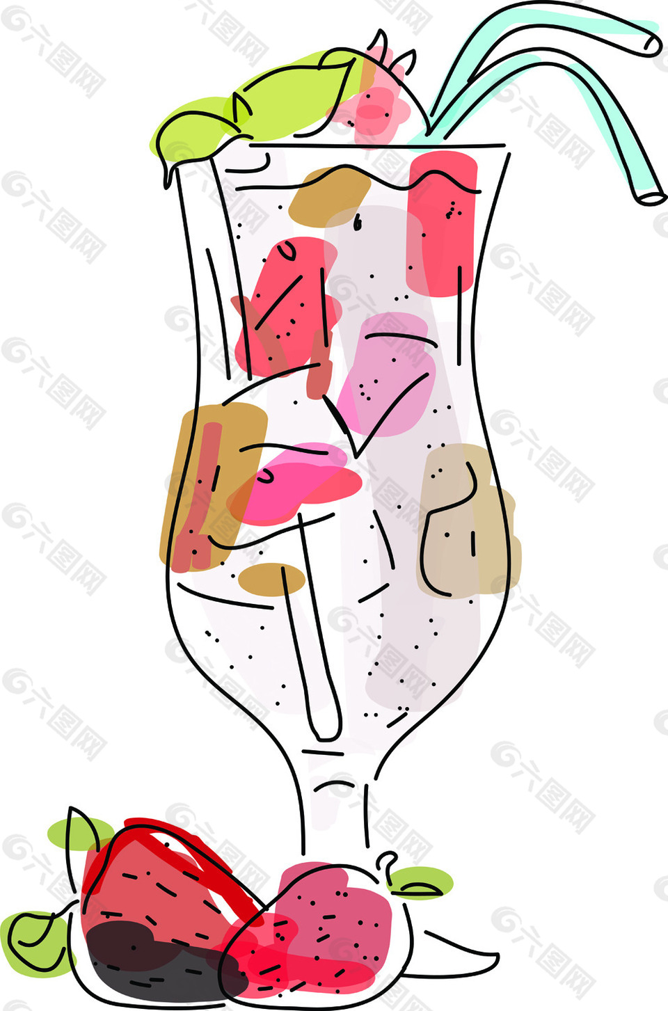 草莓手绘夏日沙冰甜品矢量素材
