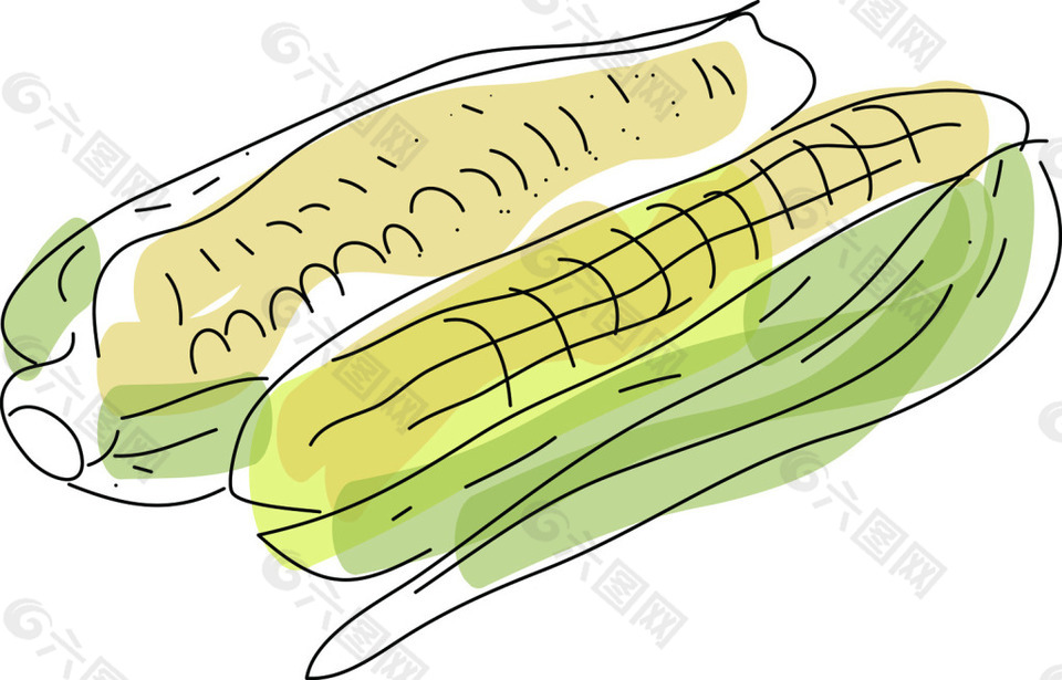 玉米水彩手绘风格蔬菜矢量素材
