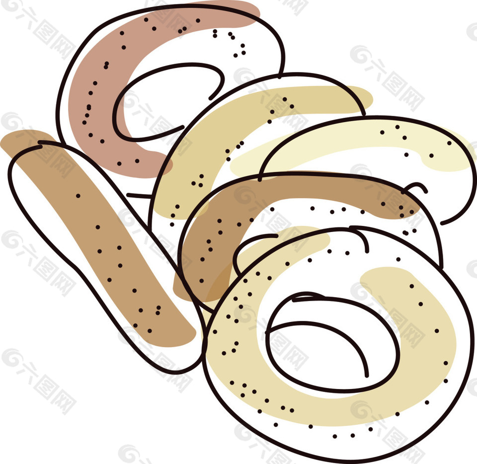 手绘面包甜甜圈矢量素材