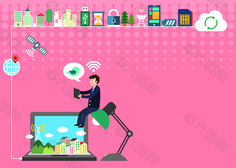 卡通台灯电脑元素设计