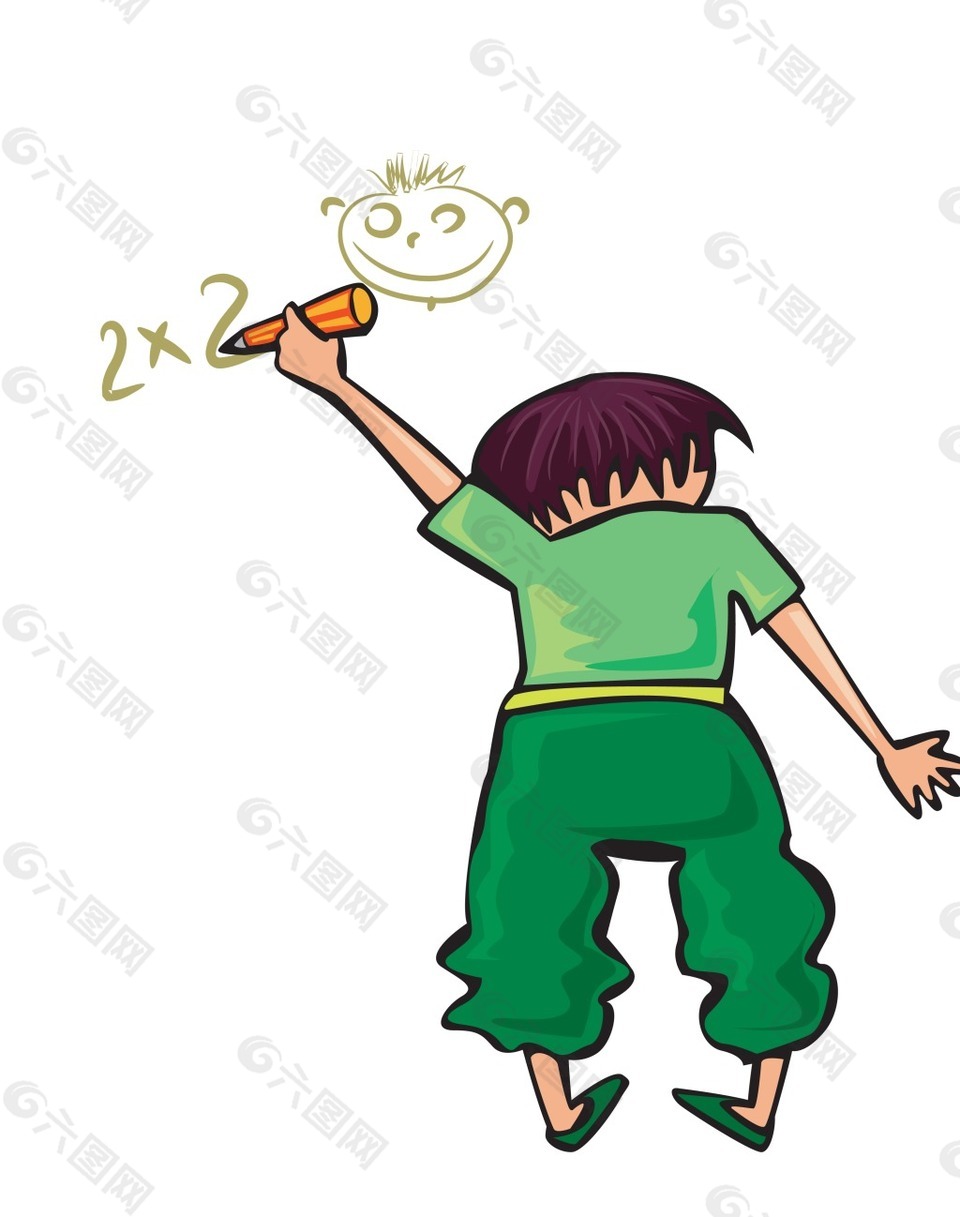 卡通黑板写字矢量人物