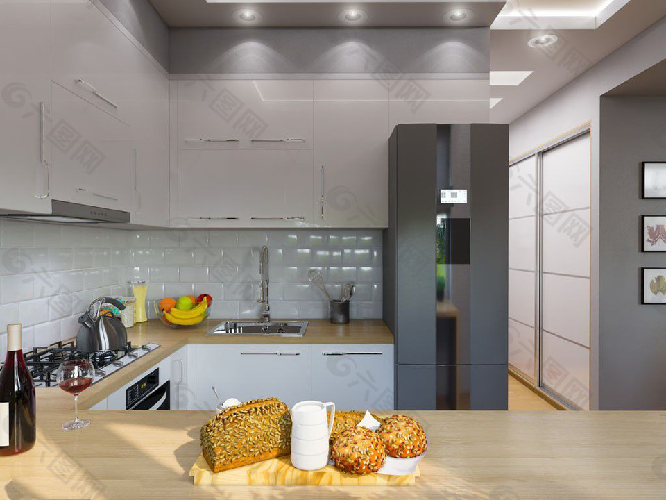 厨房3D效果图设计图片
