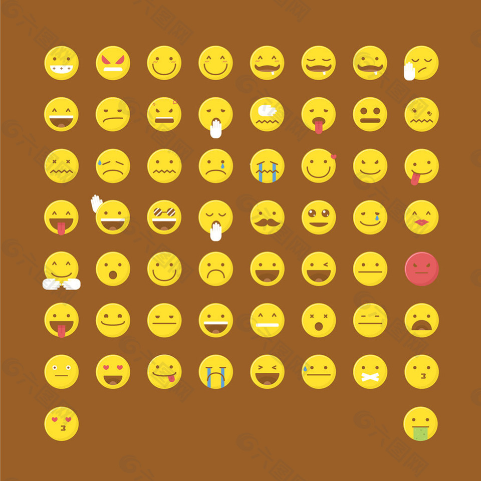 各种黄色圆形表情图标集合