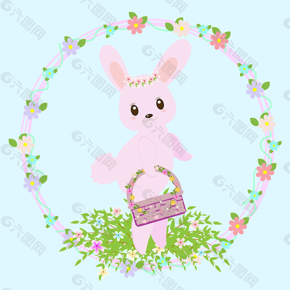 可爱的兔子花边复活节背景