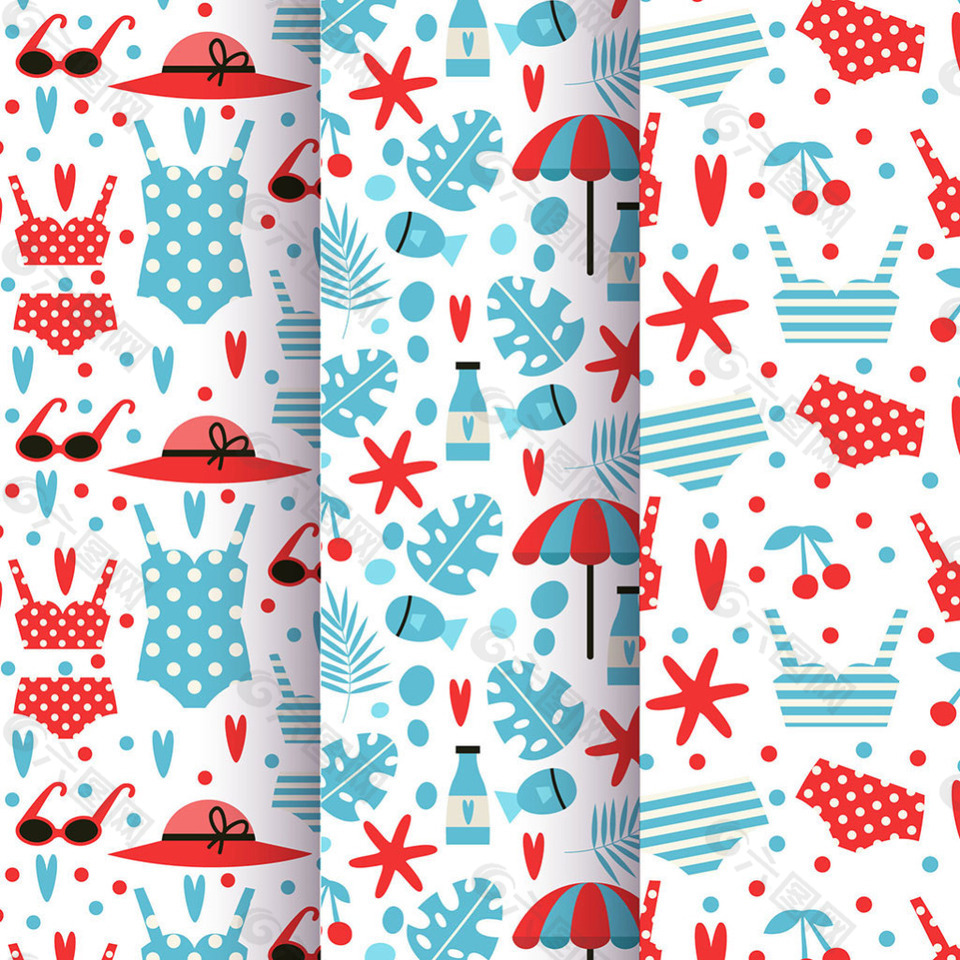 可爱复古风格夏天元素图案