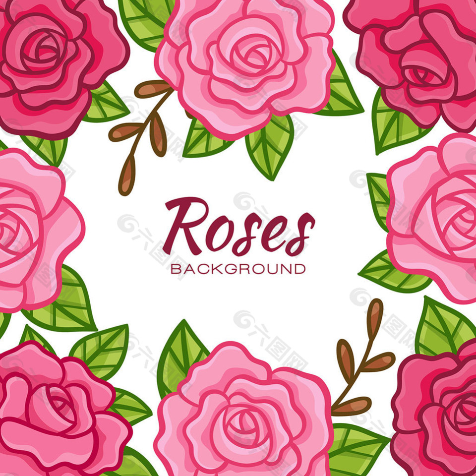 手绘玫瑰装饰花边背景