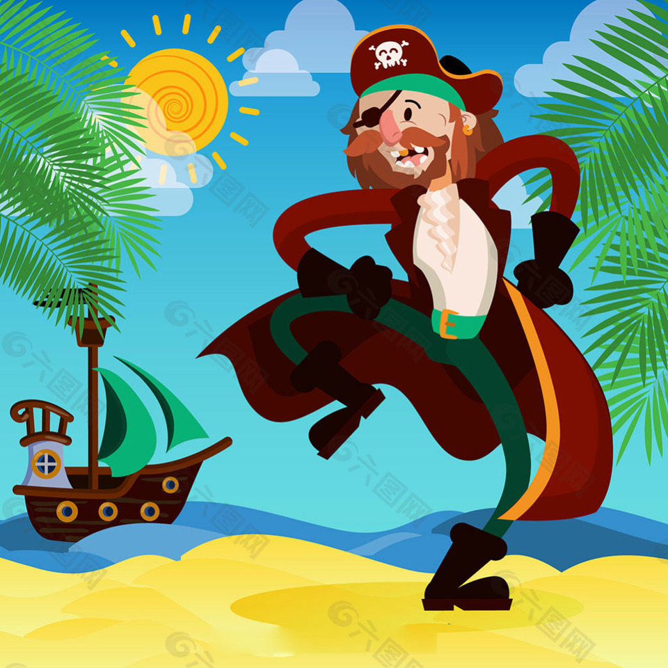 彩色海盗人物海岛背景