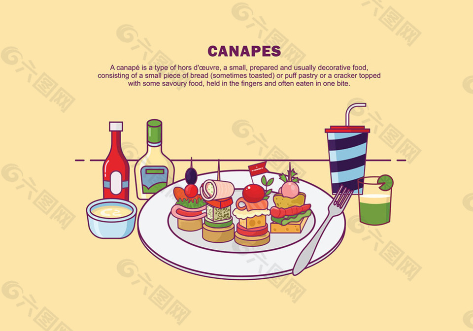 手绘彩色美食餐具背景设计