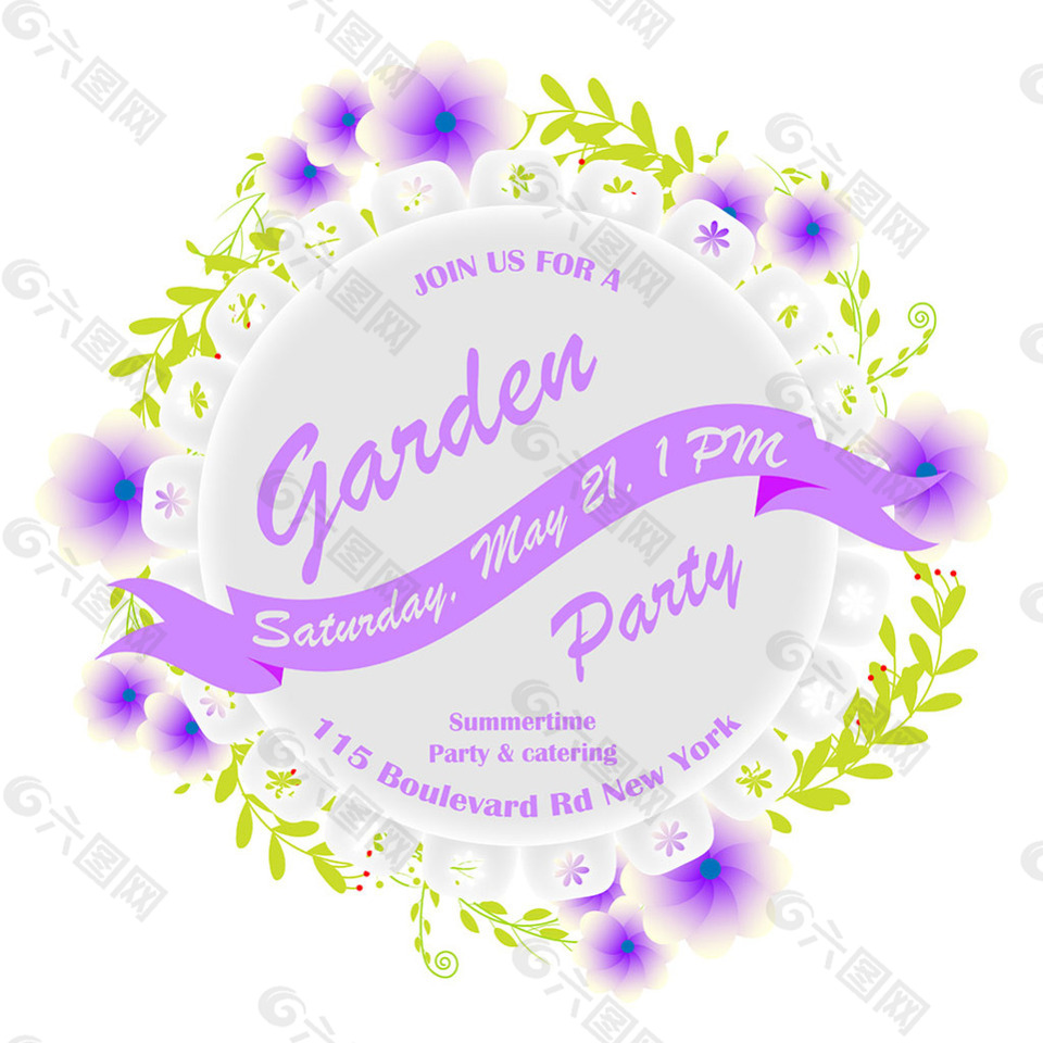紫色花边派对邀请卡背景