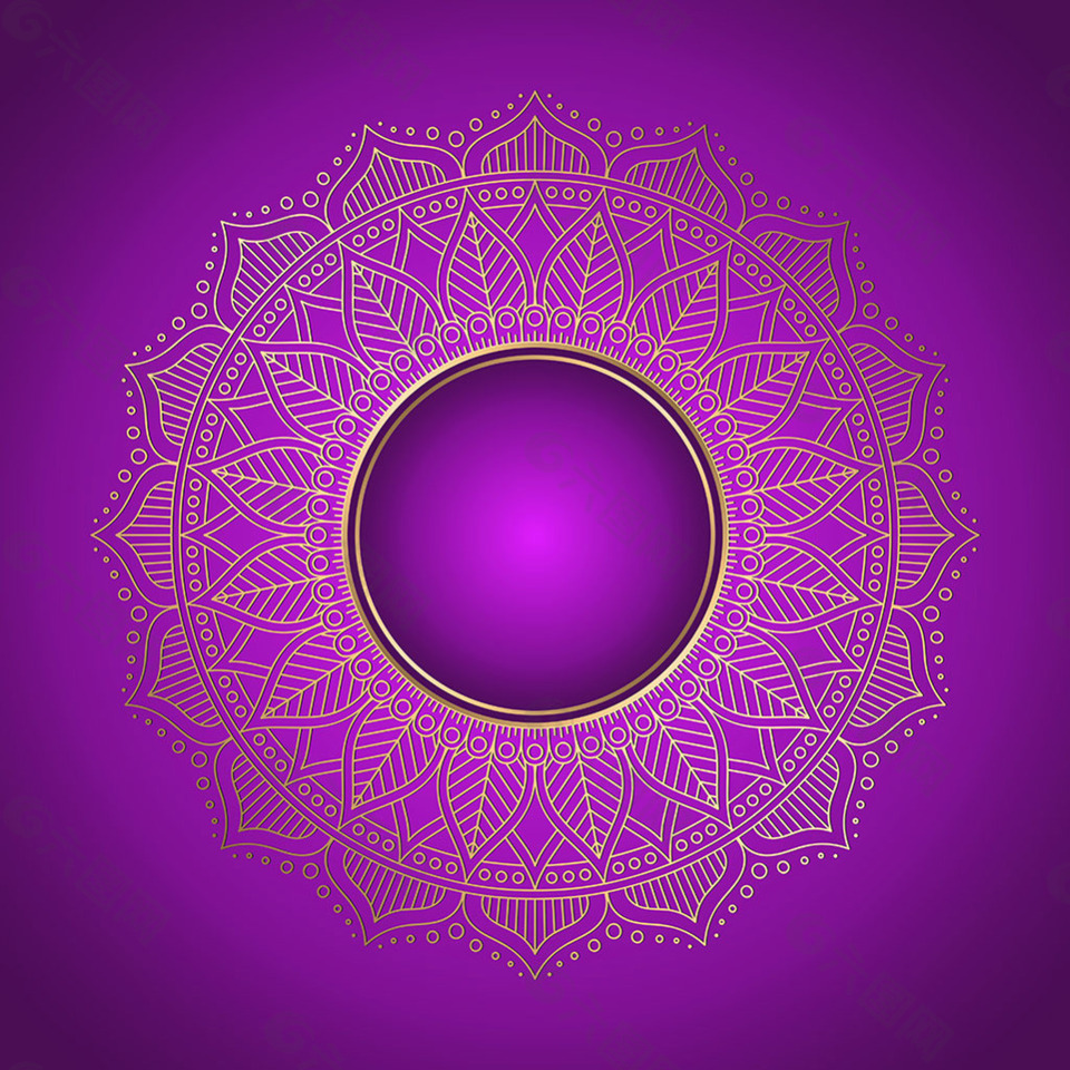 民族风格曼陀罗装饰元素紫色背景