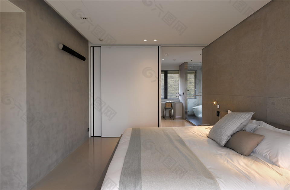 现代中式卧室简装效果图