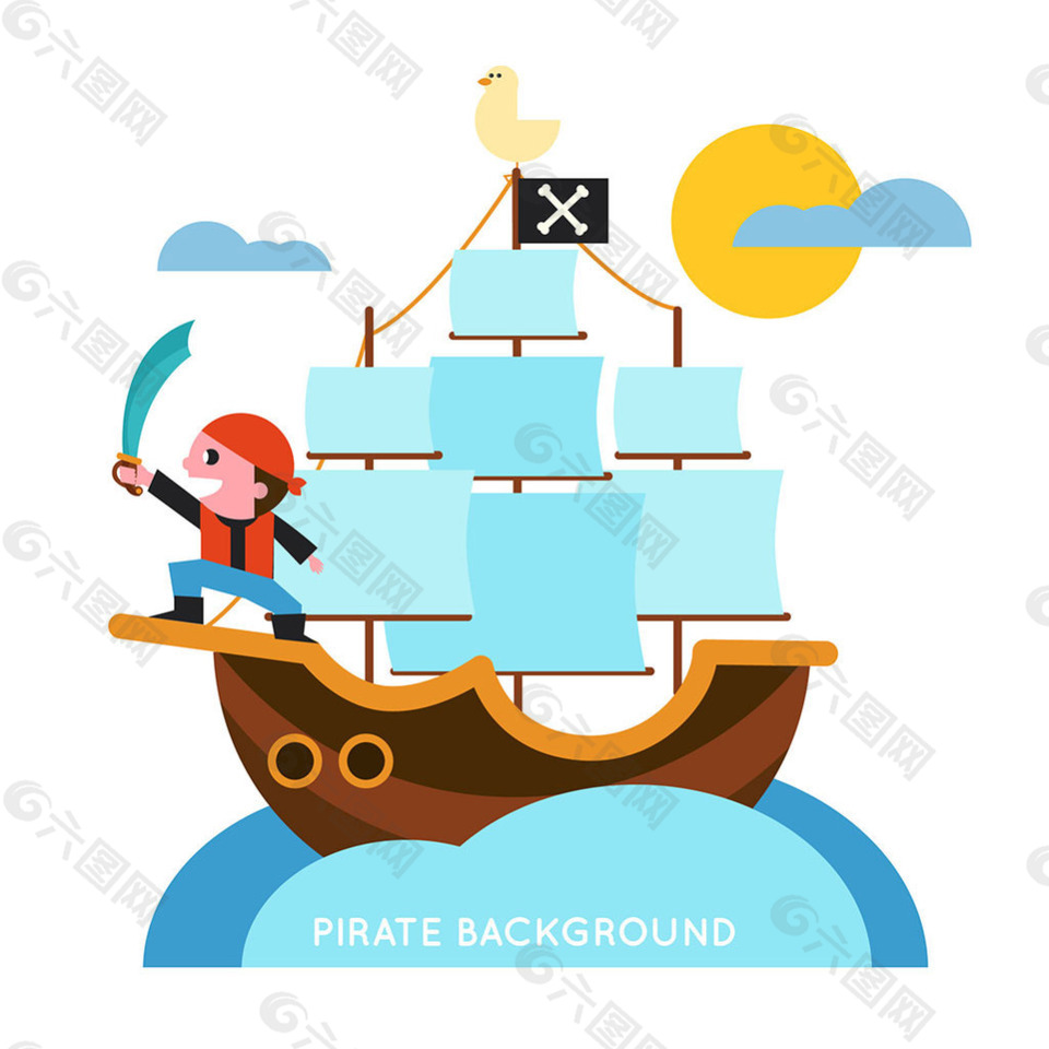 海盗拿剑帆船插图背景