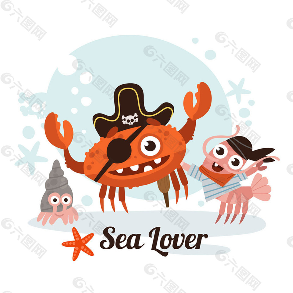 海盗螃蟹龙虾插图背景