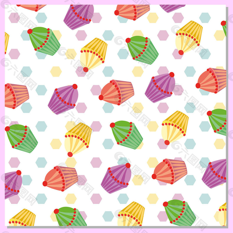 多色纸杯蛋糕图案背景