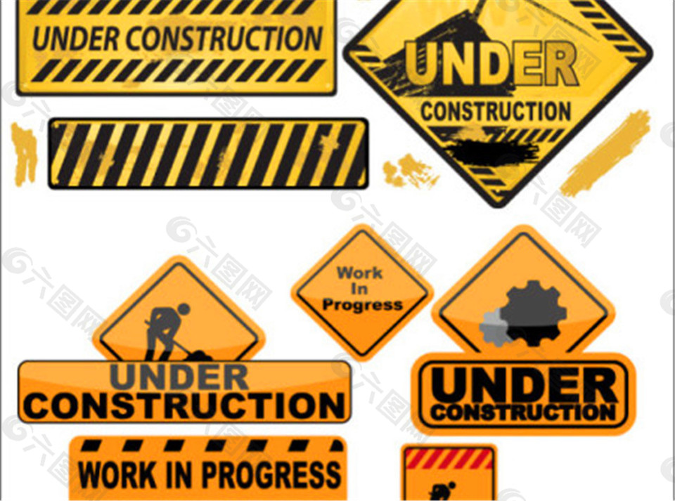 各种施工标志图标矢量