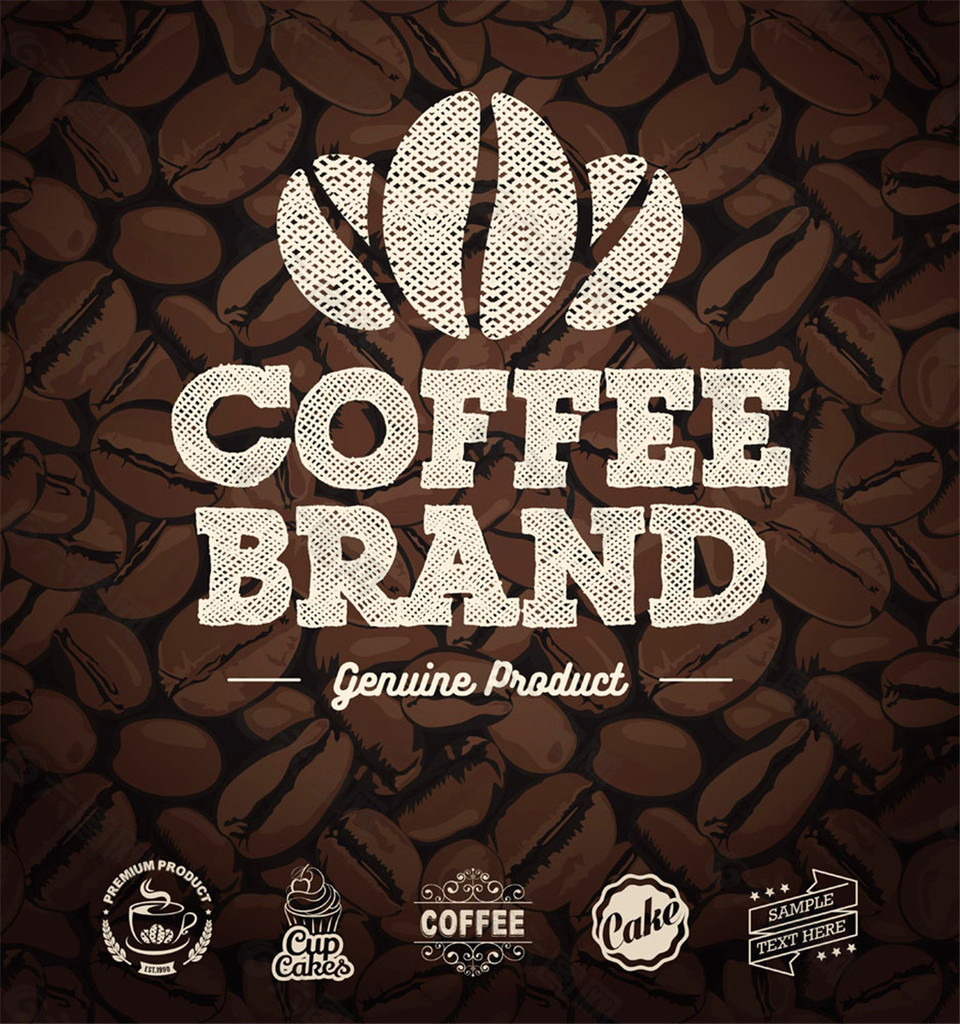 咖啡图标和咖啡豆背景图片