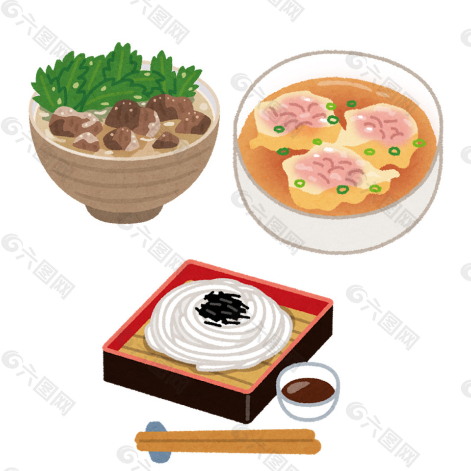 日本食物水彩手绘食物图标设计素材