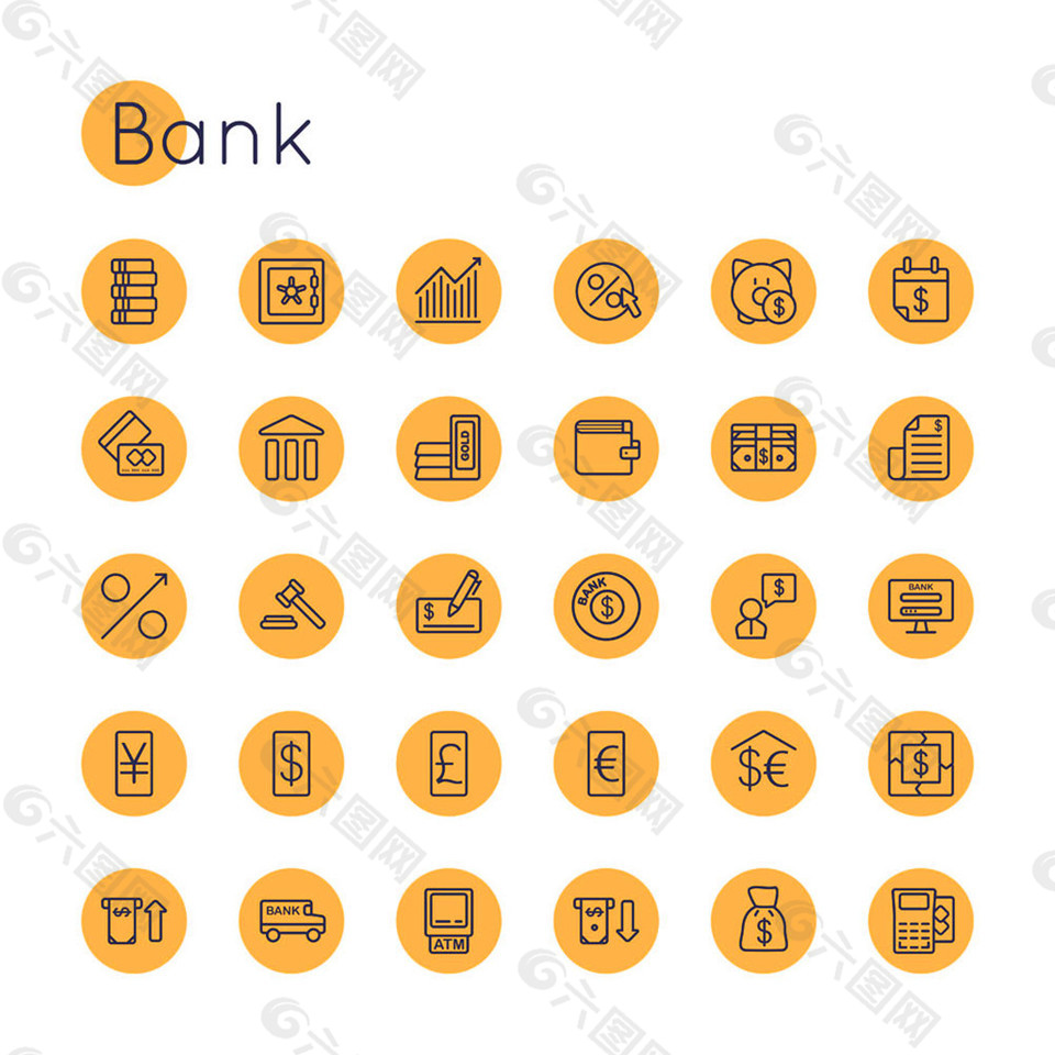 黄色金融商务按钮图标图片