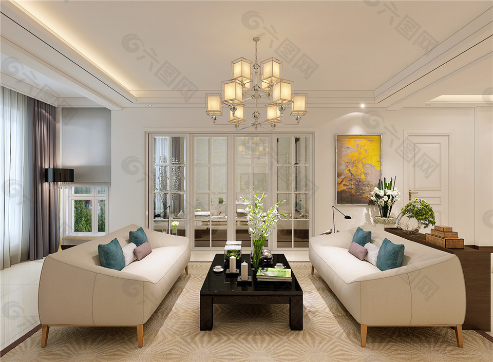 欧式简约客厅简装效果图