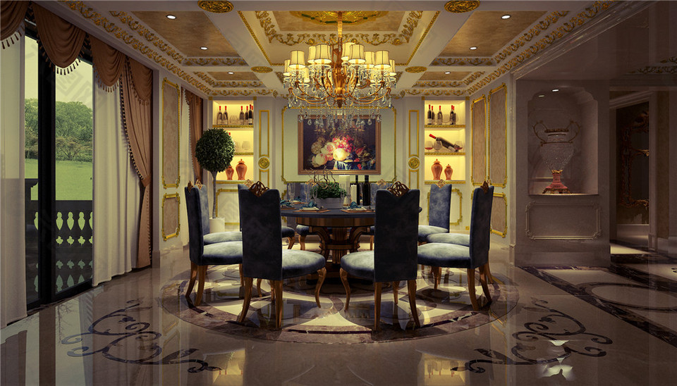 欧式豪华餐厅餐桌吊灯设计图