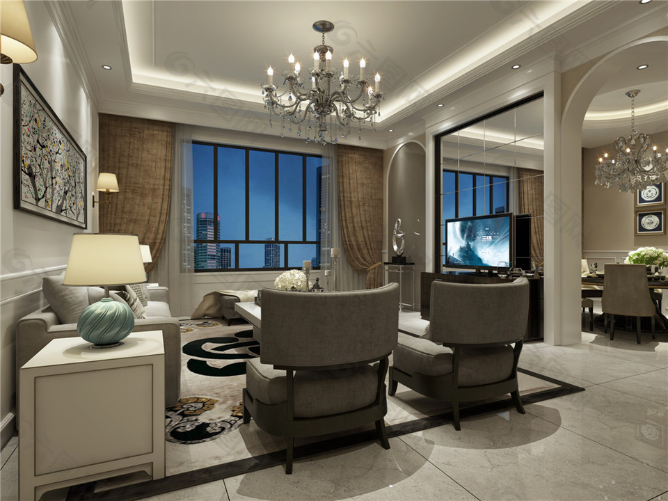 欧式简约客厅沙发窗户设计图