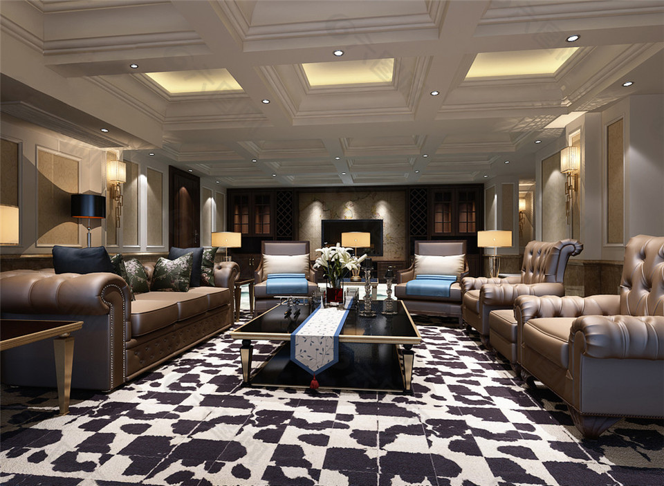 欧式时尚客厅茶几沙发设计图