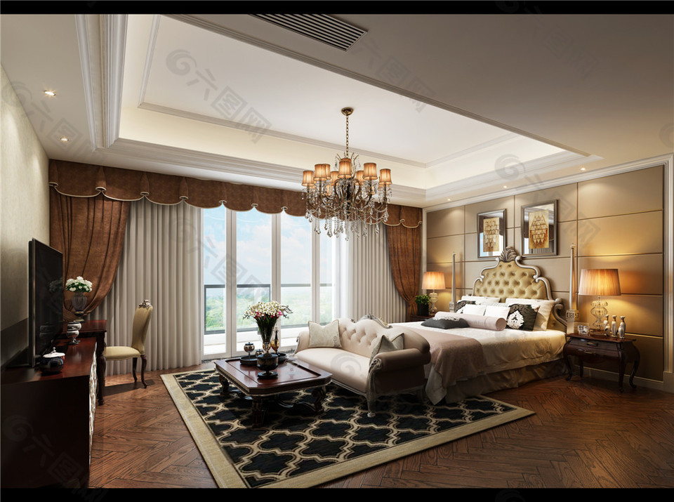 时尚卧室落地窗设计图