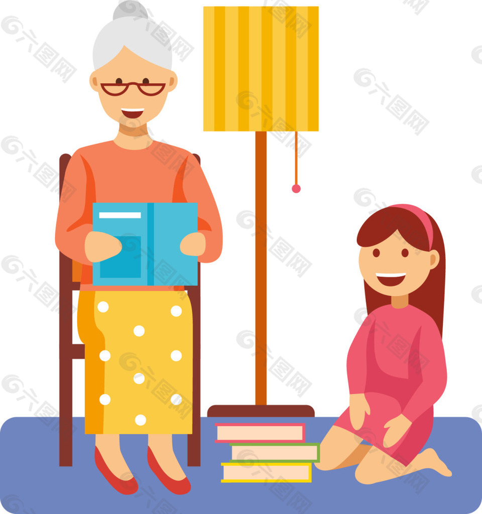 可爱卡通男女家庭人物工作生活睡觉聚餐