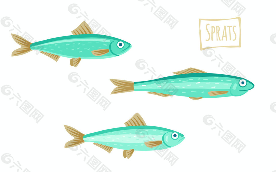 沙丁鱼卡通插画鱼海鲜矢量素材