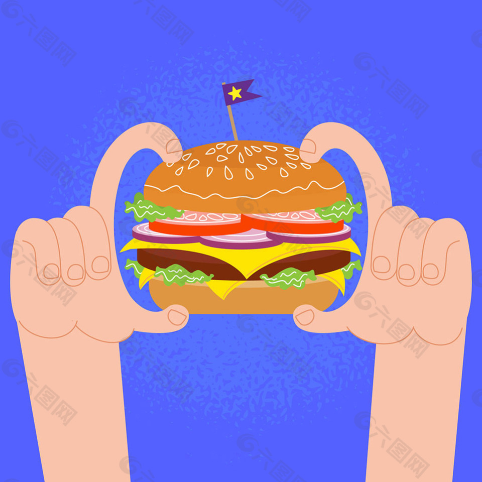 双手与美味的汉堡背景