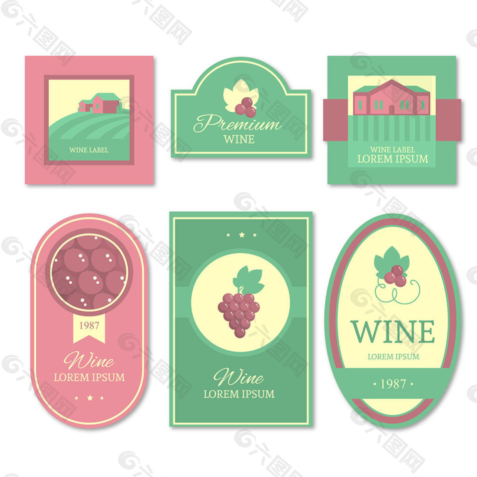 柔和彩色葡萄酒标签