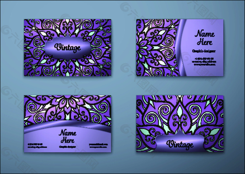 精致花朵纹理名片矢量素材