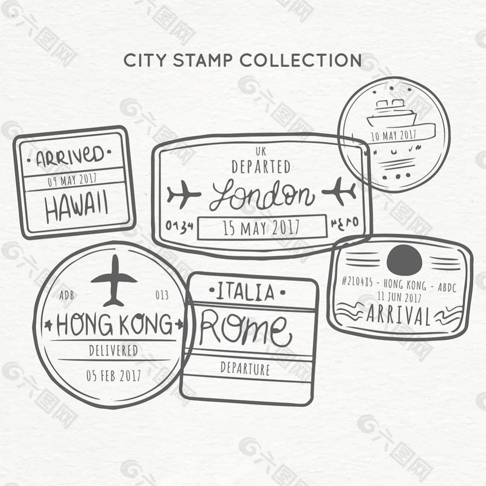 手绘城市邮票邮戳