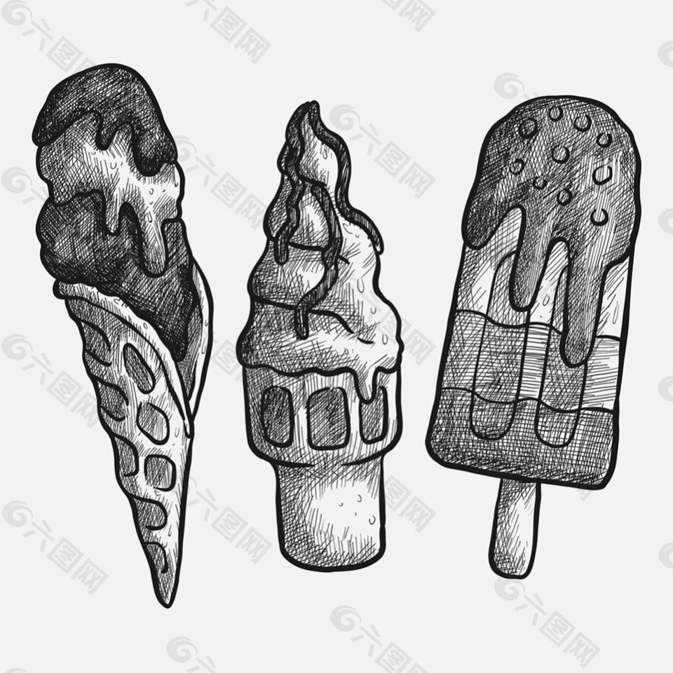 冰淇淋素描风格插图