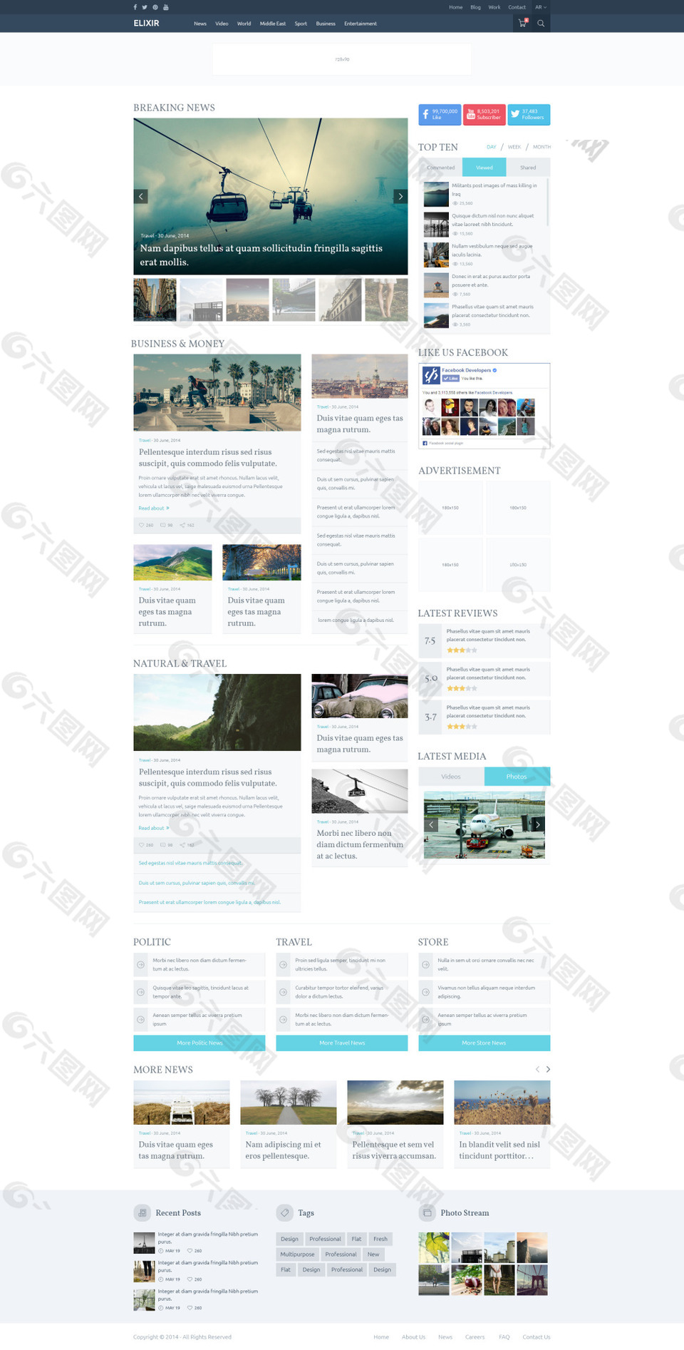 网页设计国外杂志简约网页UI模板