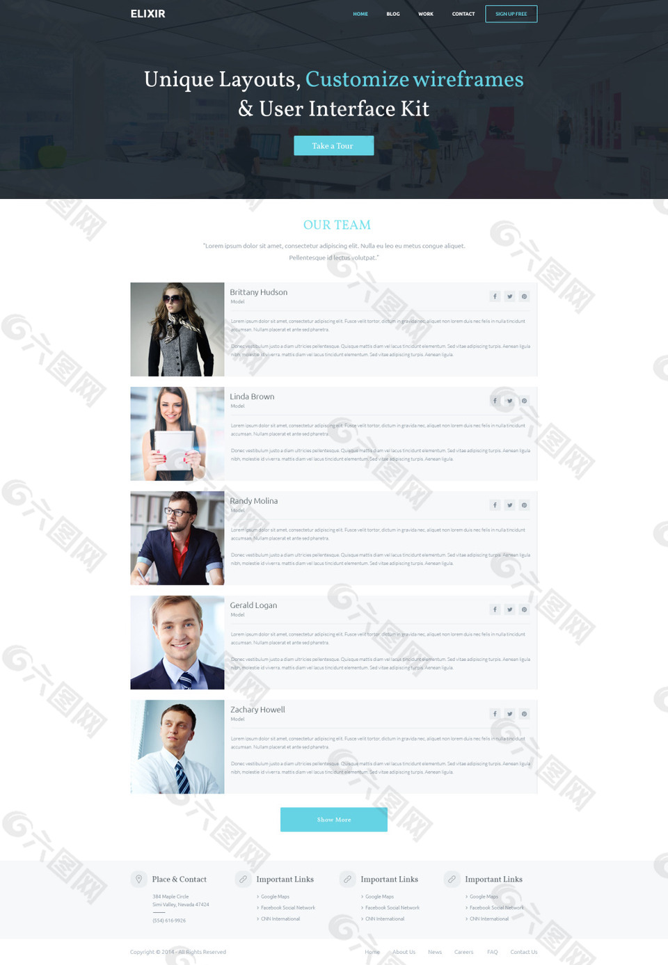外国网站团队成员介绍页面UI模板