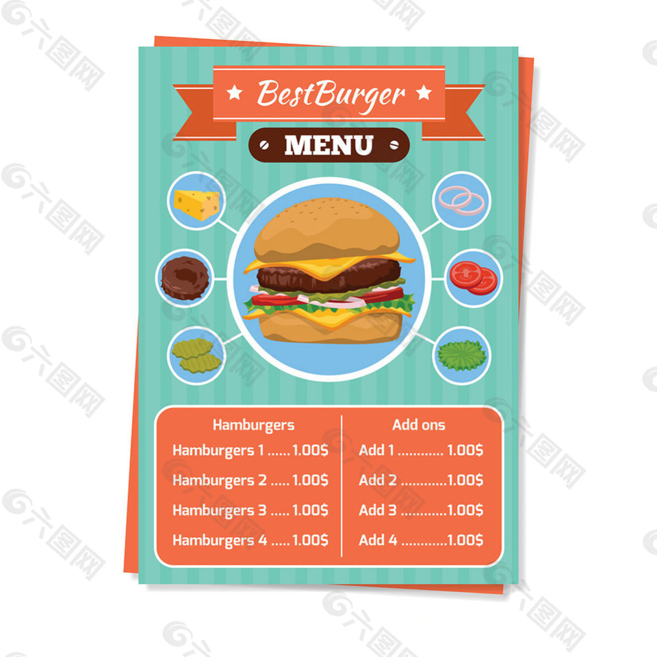 汉堡与美味的食材菜单模板