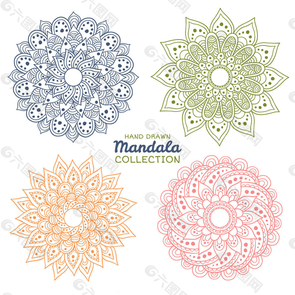 手绘彩色曼陀罗花纹图案